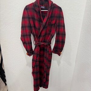 Vintage Pendleton Virgin Wool Robe Tartan Red Plaid Belted Trench RARE